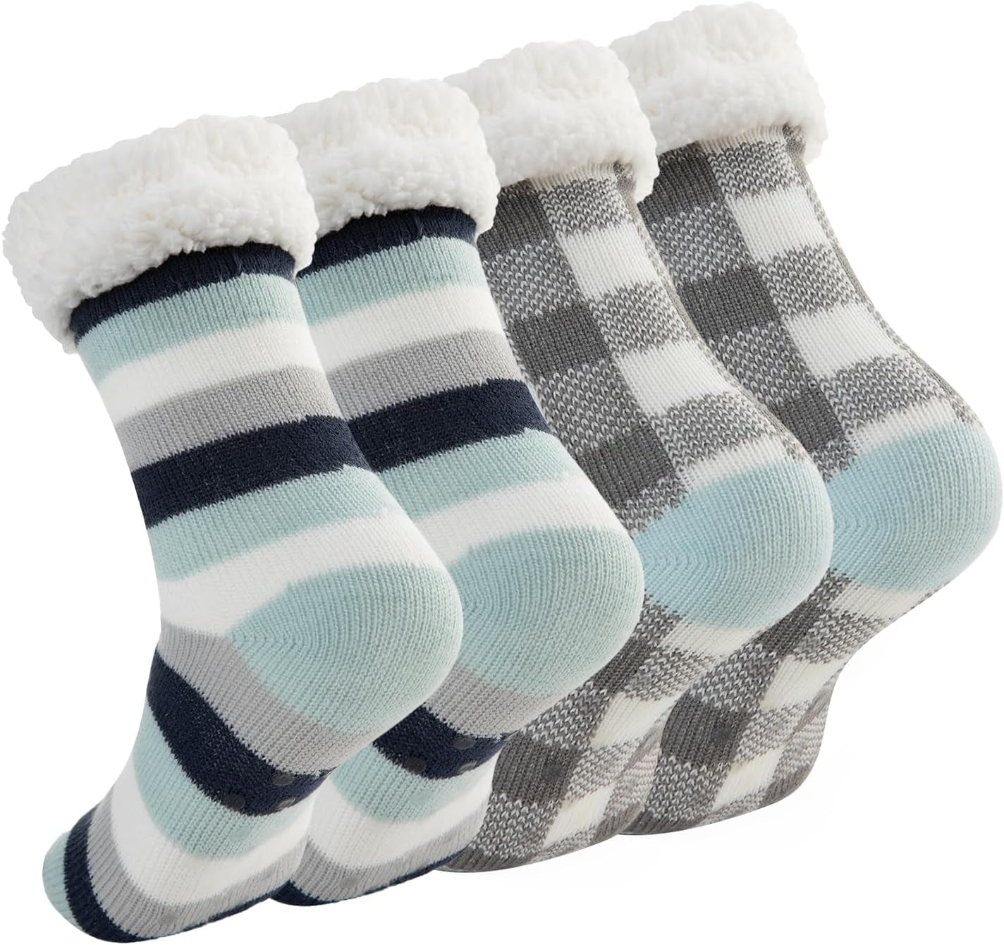 DG Hill Sock Slippers for Women - 2 Pack Non Slip Socks - Fuzzy Socks Warm Socks with Grippers Sherpa Fleece Lined Thermal