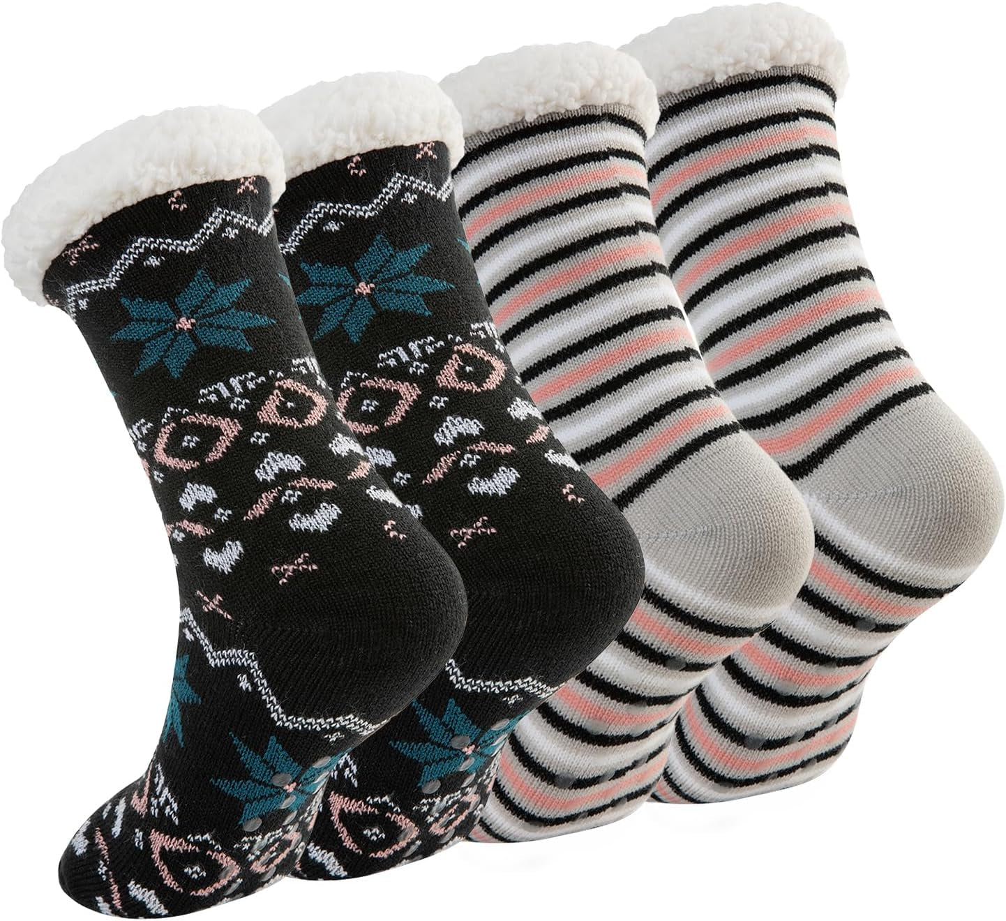 DG Hill Sock Slippers for Women - 2 Pack Non Slip Socks - Fuzzy Socks Warm Socks with Grippers Sherpa Fleece Lined Thermal