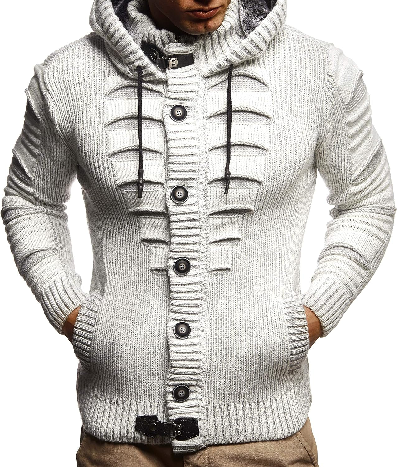 Leif Nelson Men'S Stylish Knit Sweater with Buttons | Knitted Sweatshirt Pullover with Hood | Warm for Winter | LN5605