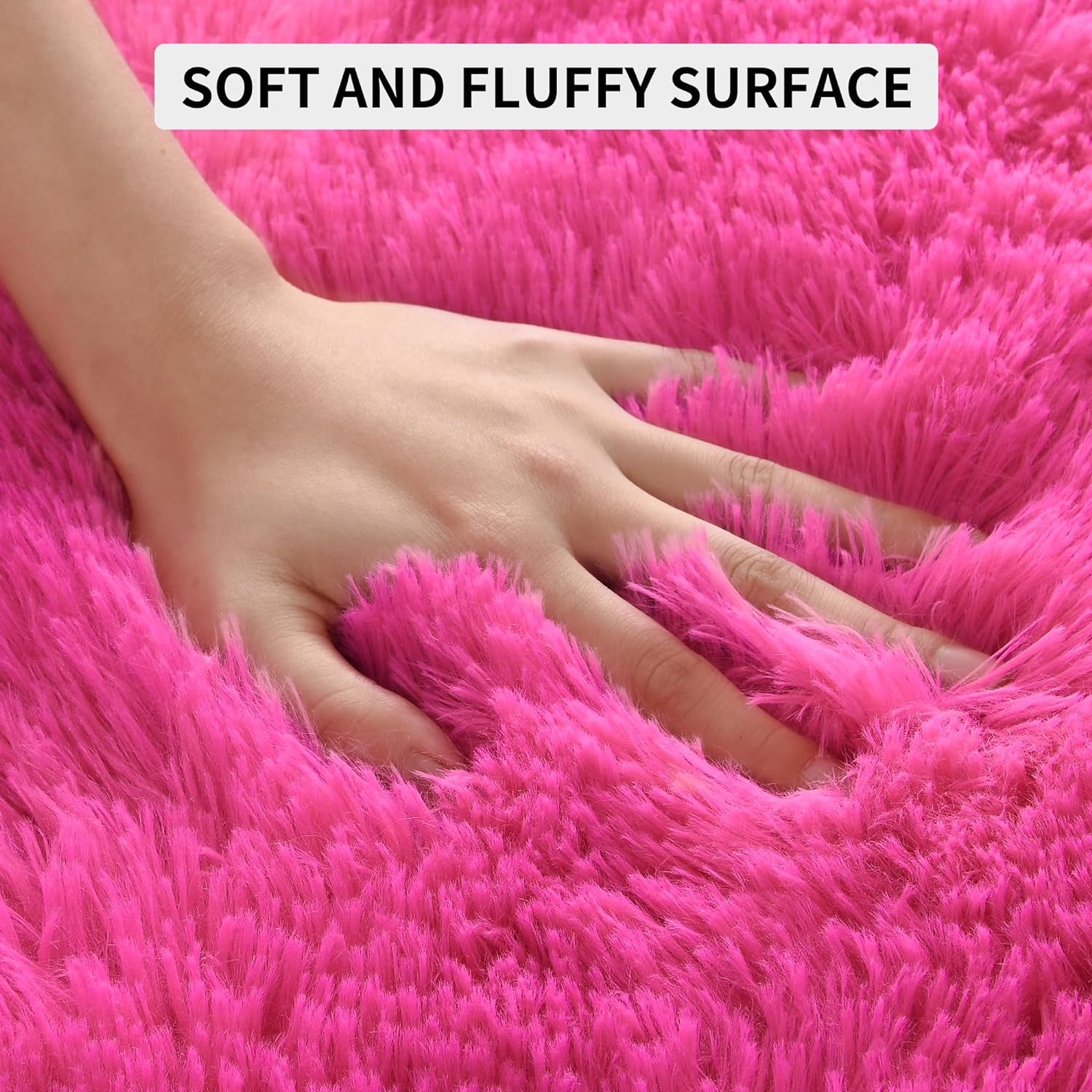 Super Soft Fluffy Rug for Bedroom, Modern Shaggy Rug Fuzzy Kids Rug for Living Room, Plush Indoor Nursery Home Decor Rug with Non-Slip Bottom, Hot Pink, 6 X 9 Feet