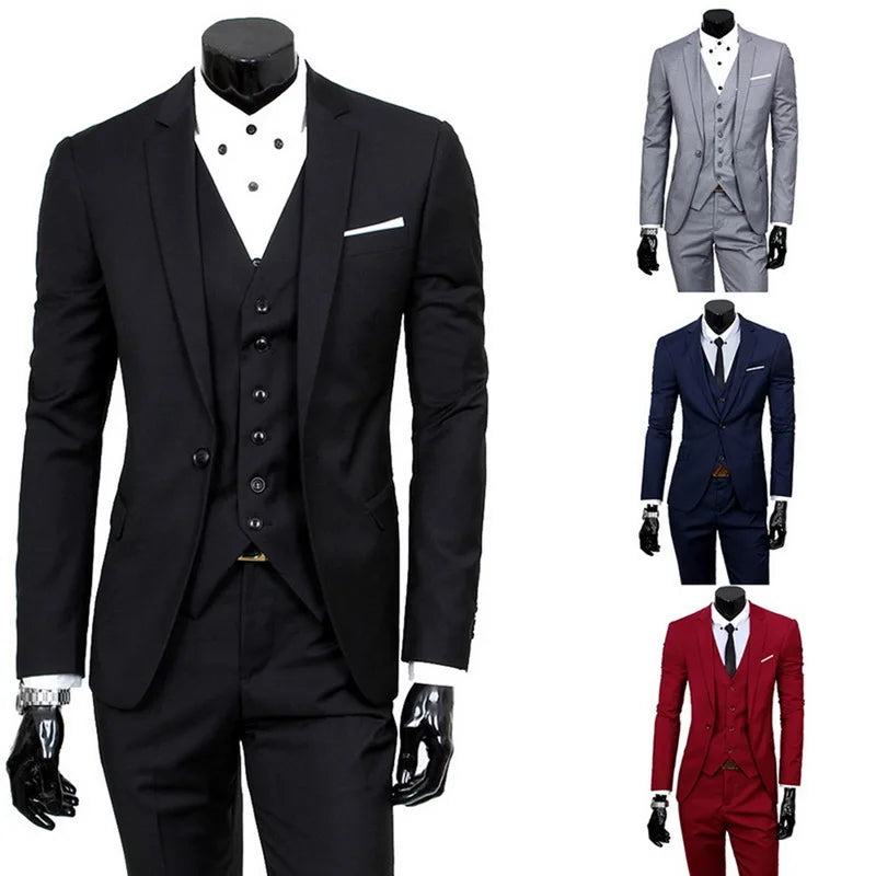 Vogue Men Blazers Suit Sets 2 Pcs Blazer Suit +Vest +Pants Business Suits Sets Solid Color Oversize Dress Business Suit Set