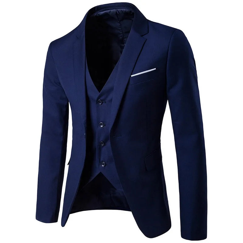 Vogue Men Blazers Suit Sets 2 Pcs Blazer Suit +Vest +Pants Business Suits Sets Solid Color Oversize Dress Business Suit Set