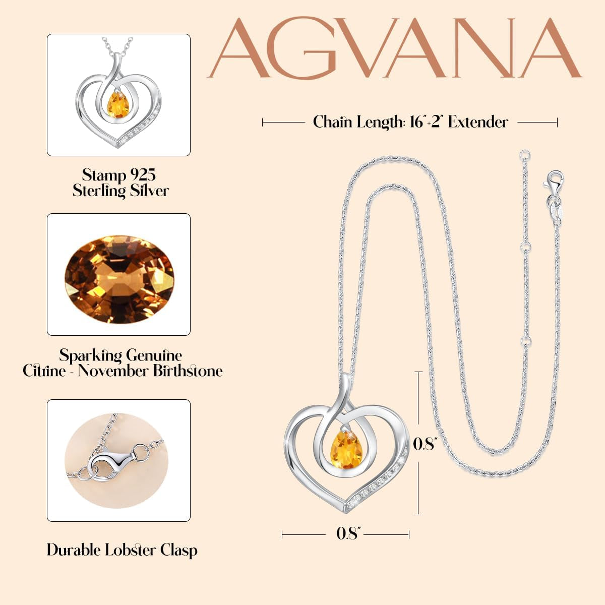 AGVANA Heart Birthstone Necklace for Women Sterling Silver Genuine or Created Gemstone Forever Love Pendant Necklace Fine Jewelry Anniversary Birthday Gifts for Women Mom Wife Her