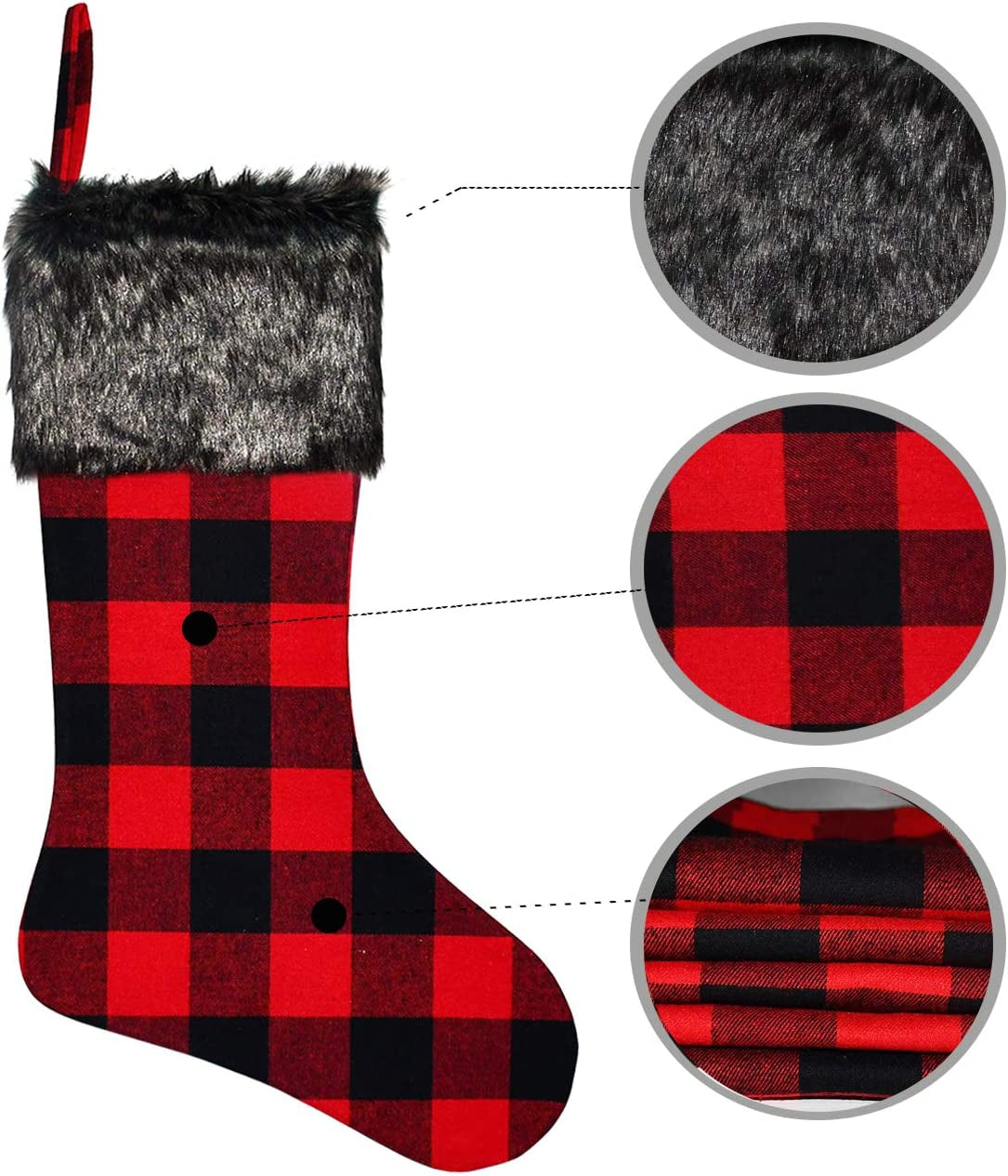 Senneny Christmas Stockings- 4 Pack 18" Red Black Buffalo Plaid Christmas Stockings with Plush Faux Fur Cuff, Classic Large Christmas Stockings Decorations for Family Christmas Holiday Party Decor