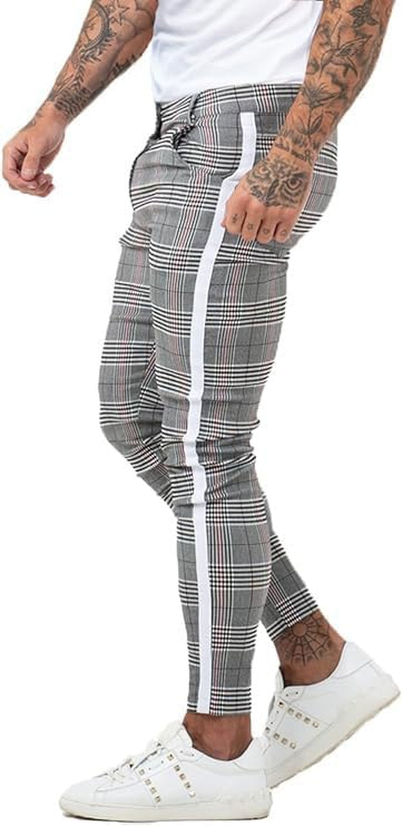 GINGTTO Mens Plaid Dress Pants Stretch Chino Pants Men Slim Fit