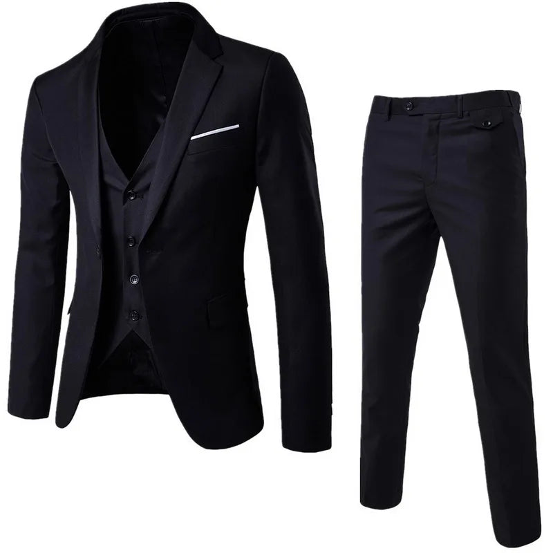 Vogue Men Blazers Suit Sets 2 Pcs Blazer Suit +Vest +Pants Business Suits Sets Solid Color Oversize Dress Business Suit Set