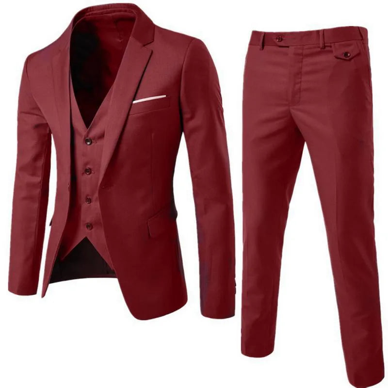 Vogue Men Blazers Suit Sets 2 Pcs Blazer Suit +Vest +Pants Business Suits Sets Solid Color Oversize Dress Business Suit Set