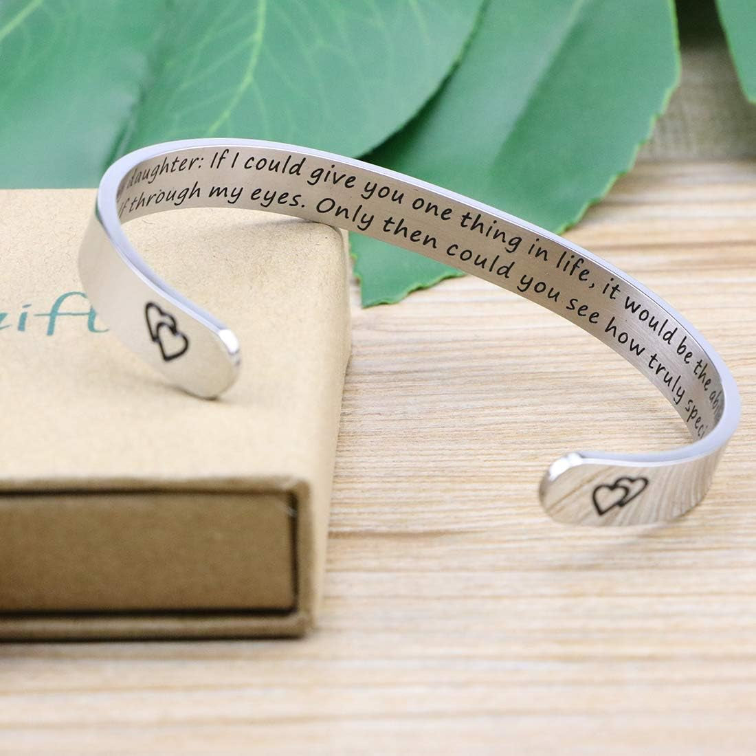 Daughter Mother Bracelets Wide Cuff Bangle Message Engraved Christmas Gifts for Her