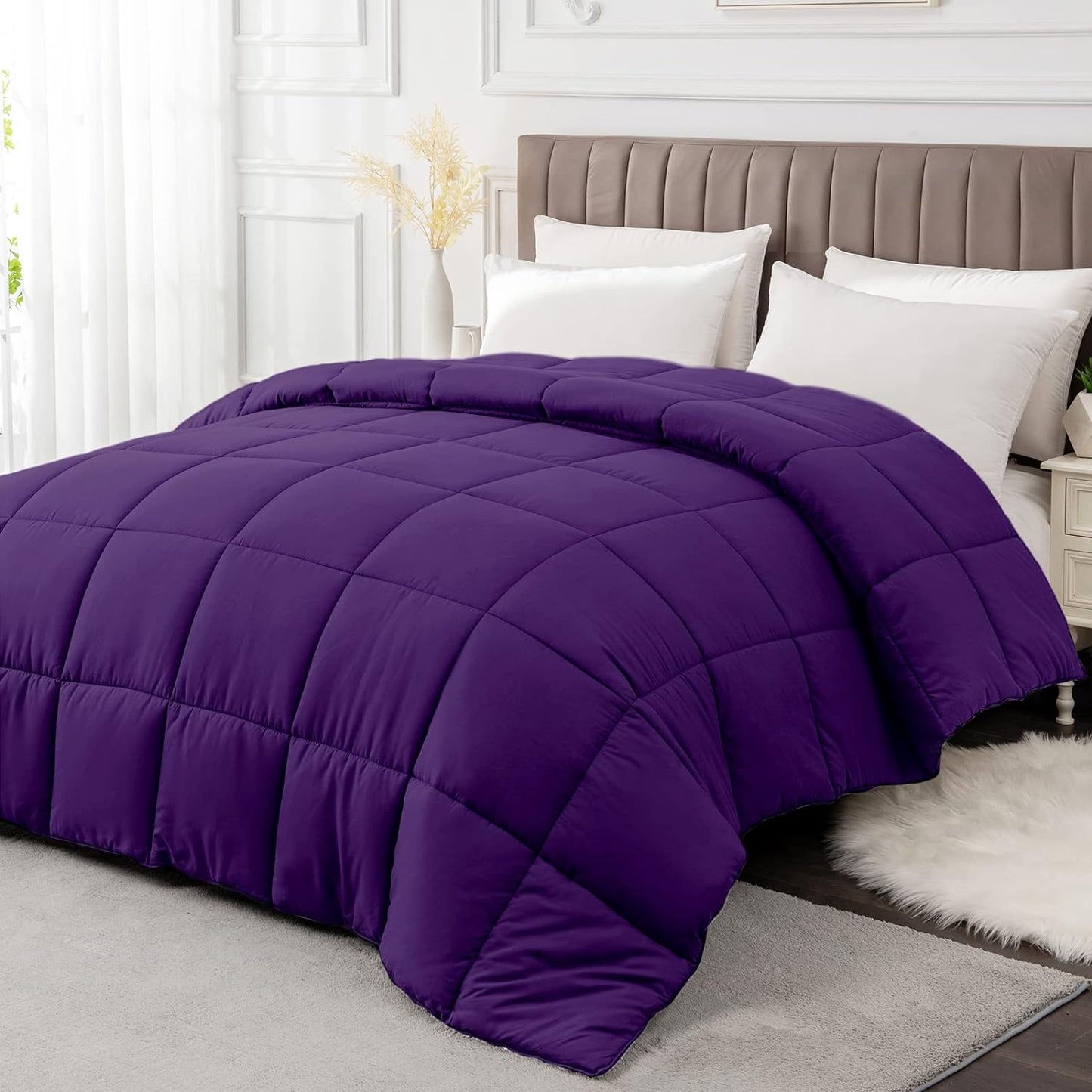 Full Comforter Duvet Insert - All Season Purple Comforters Full Size - Quilted down Alternative Bedding Comforter with Corner Tabs - Winter Summer Fluffy Soft - Machine Washable