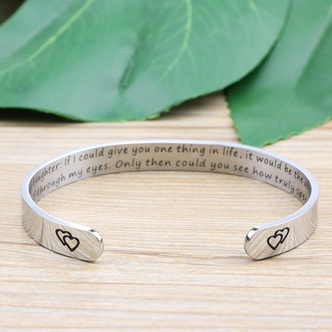 Daughter Mother Bracelets Wide Cuff Bangle Message Engraved Christmas Gifts for Her