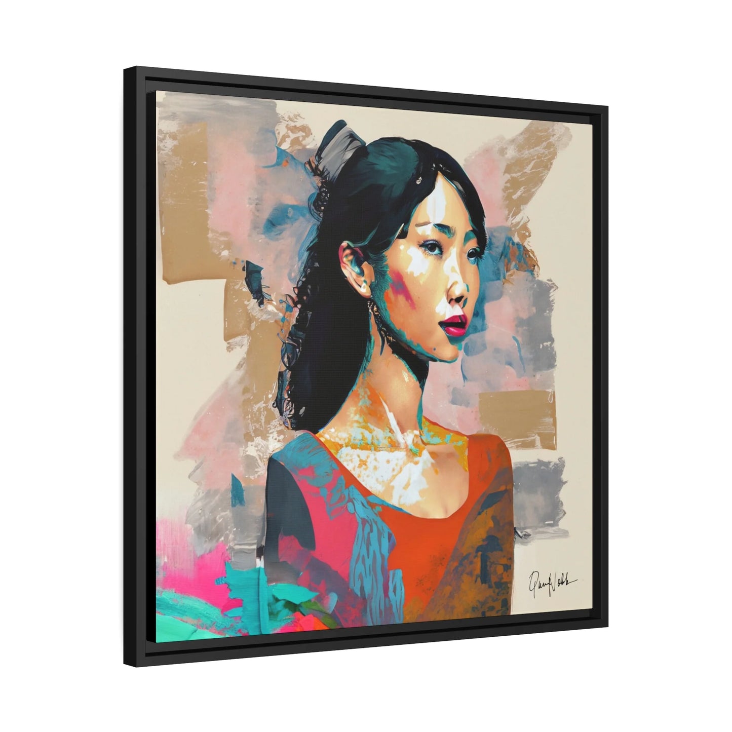 Asian Lady Beautiful Portrait Canvas Wall Art with Frame