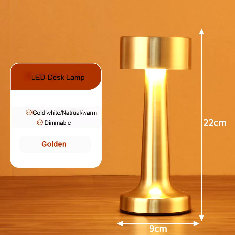 Retro LED Rechargeable Touch Metal Table Lamp 3 Colors Dimmable Creative Ambient Lights Desk Lamp Bar Room Decor LED Night Light