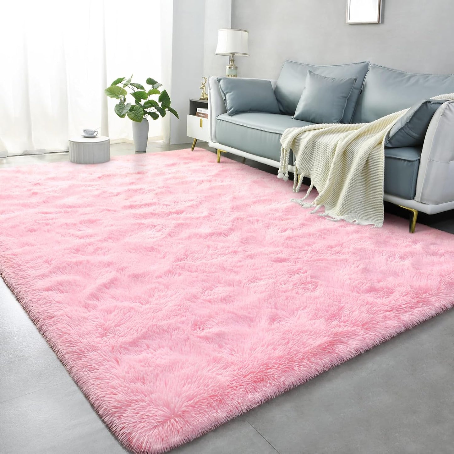 Area Rugs for Living Room, Super Soft Fluffy Fuzzy Furry Shag Rug for Bedroom, Pink, 3X5, Plush Carpet Home Decor for Girls Kids Dorm Room, Accent Indoor Non-Slip Cute Baby Nursery Rug