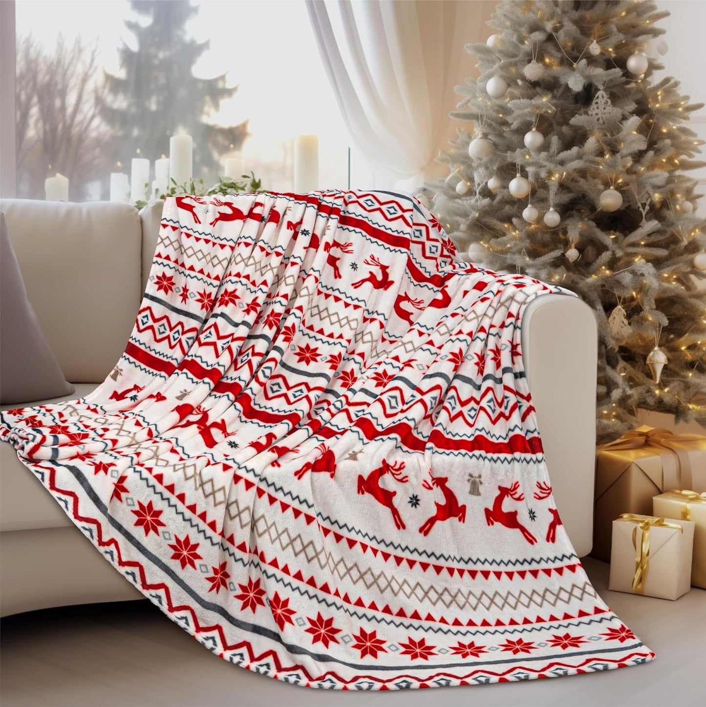 PAVILIA Christmas Throw Blanket | Red Christmas Holiday Fleece Blanket | Soft, Plush, Warm Winter Cabin Throw, 50X60 (Red Christmas)