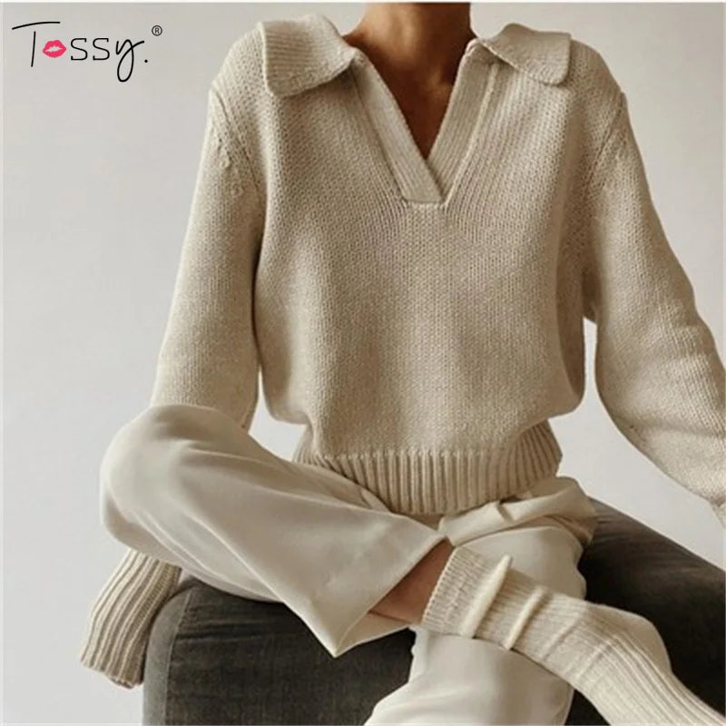 Tossy Women'S Long Sleeves V-Neck Knitted Sweater Loose Casual Fashion Pullover Autumn Winter Sweatshirts Female Jumper 2021