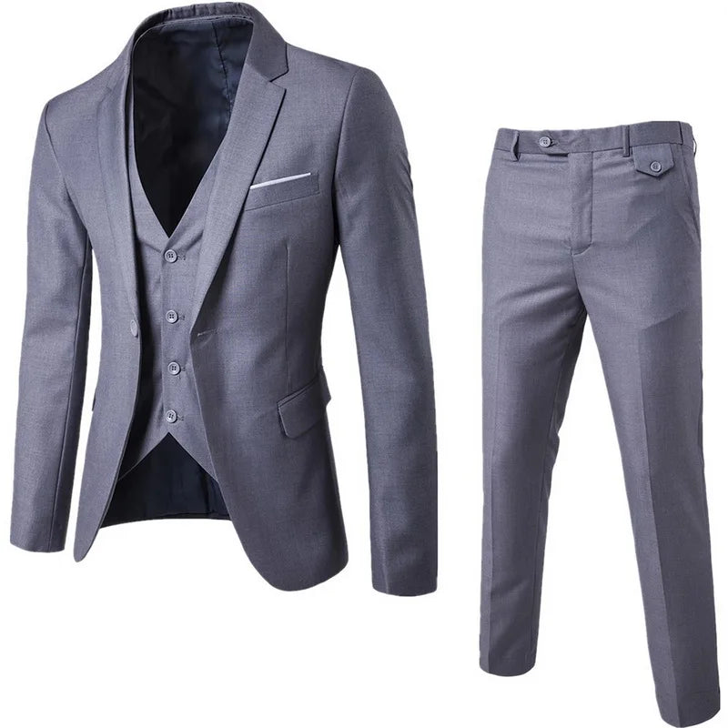 Vogue Men Blazers Suit Sets 2 Pcs Blazer Suit +Vest +Pants Business Suits Sets Solid Color Oversize Dress Business Suit Set