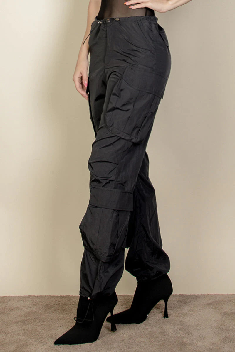 Flap Pockets Drawstring Ruched Parachute Pants (CAPELLA)