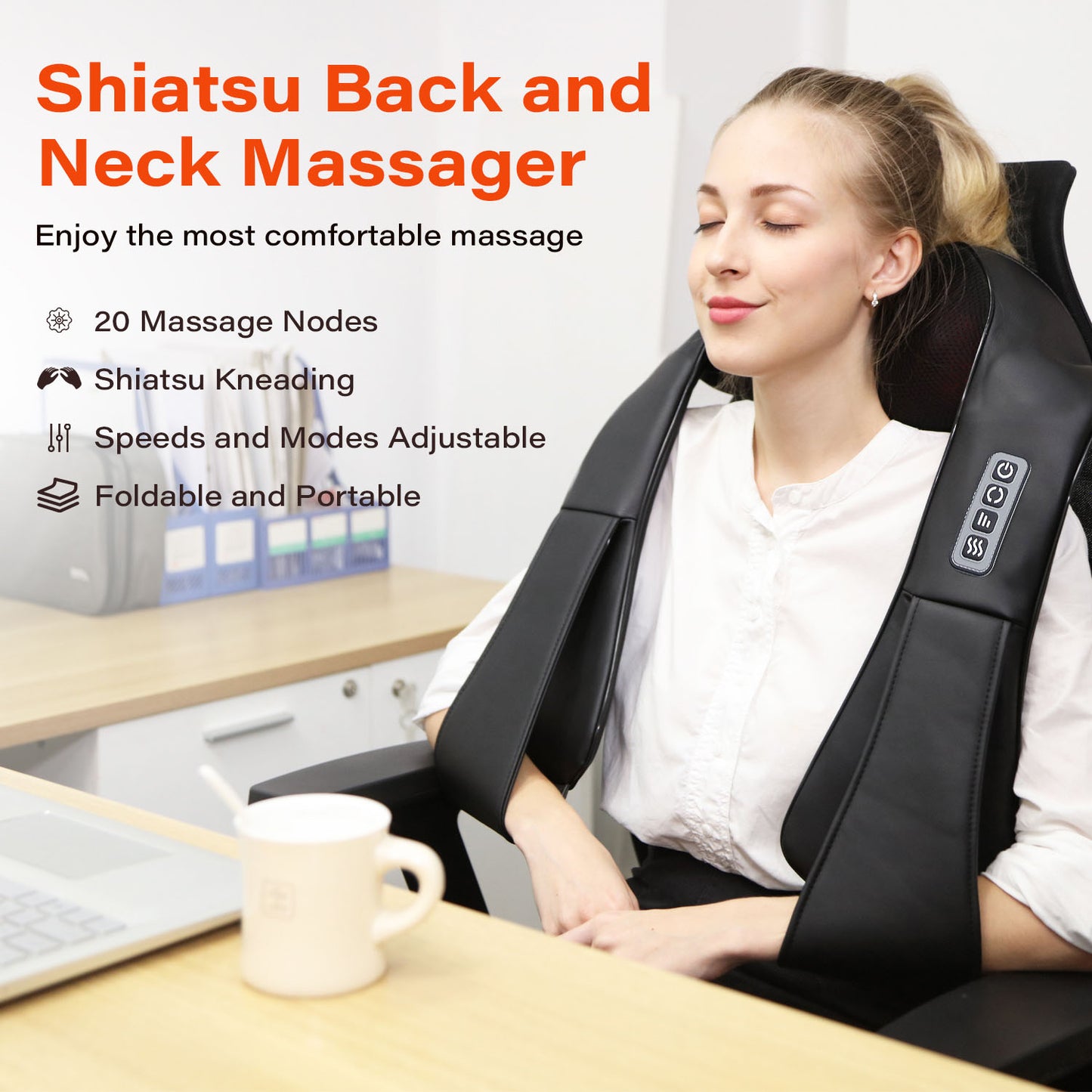 Ikristin Shiatsu Neck Shoulder and Back Massager with Heat, Electric Deep Tissue 4D Kneading Massage