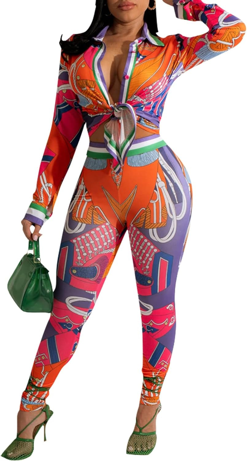 Yousexy 2 Piece Legging Pant Sets for Women Floral Print Long Sleeve Tracksuits Outfits