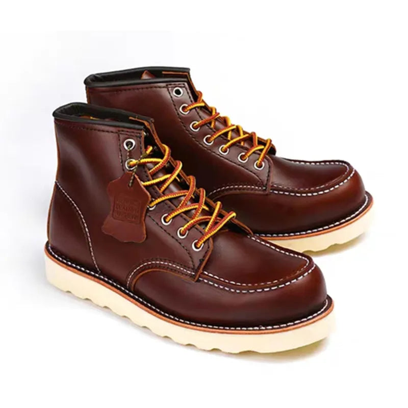 Goodyear Welted New Luxury Cow Leather Wine Red Casual Men Ankle Boots Wings Autumn Winter British Dress Work Motorcycle Boots