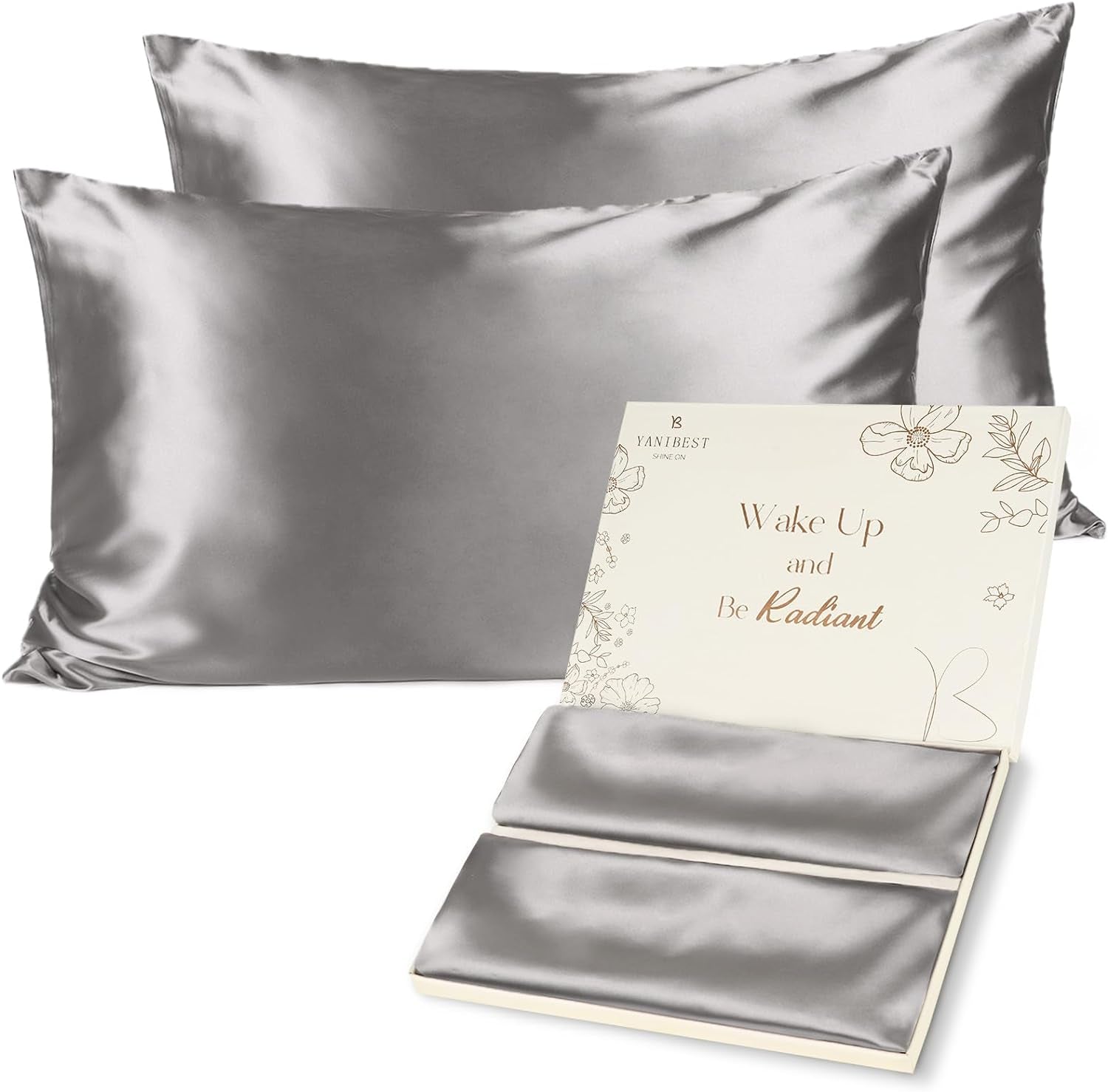 YANIBEST Satin Pillowcase, Silk Pillow Cases for Hair and Skin with Zipper, Queen Pillow Cases Set of 2 for 20"X30", Exquisite Packaging for Women Men