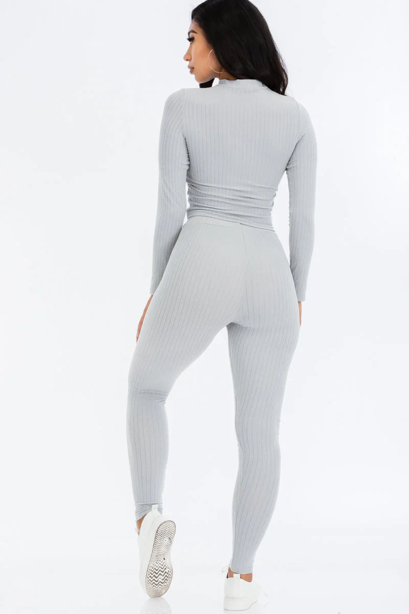 Ribbed Mock Neck Long Sleeve Top & Leggings Set (CAPELLA)