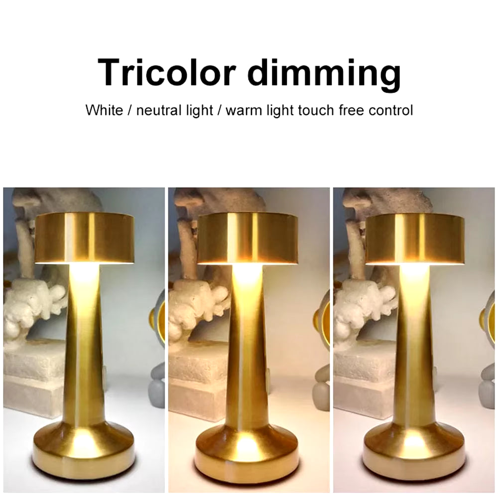 Retro LED Rechargeable Touch Metal Table Lamp 3 Colors Dimmable Creative Ambient Lights Desk Lamp Bar Room Decor LED Night Light