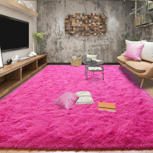 Super Soft Fluffy Rug for Bedroom, Modern Shaggy Rug Fuzzy Kids Rug for Living Room, Plush Indoor Nursery Home Decor Rug with Non-Slip Bottom, Hot Pink, 6 X 9 Feet