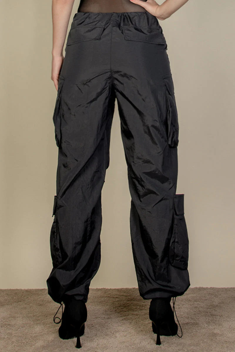 Flap Pockets Drawstring Ruched Parachute Pants (CAPELLA)