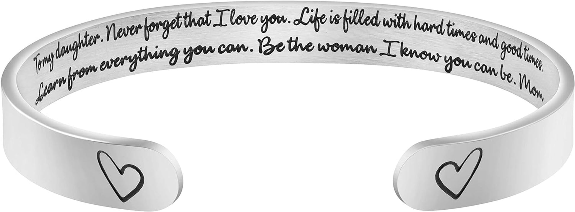 Daughter Mother Bracelets Wide Cuff Bangle Message Engraved Christmas Gifts for Her