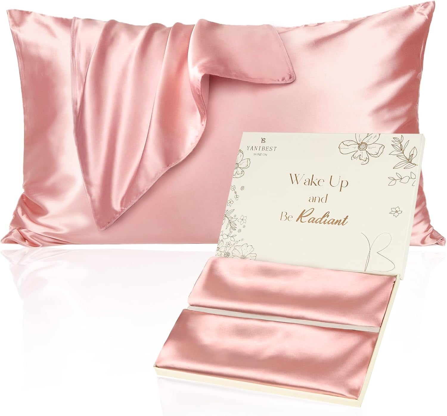 YANIBEST Satin Pillowcase, Silk Pillow Cases for Hair and Skin with Zipper, Queen Pillow Cases Set of 2 for 20"X30", Exquisite Packaging for Women Men