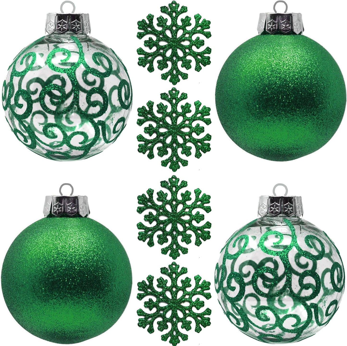 SLEETLY Big Black Ornaments for Farmhouse Christmas Tree Holiday Xmas Decorations for Christmas - Large Shatterproof Plastic 4.72 Inch Glitter Snow Balls and Snowflakes, Ornament Set of 8