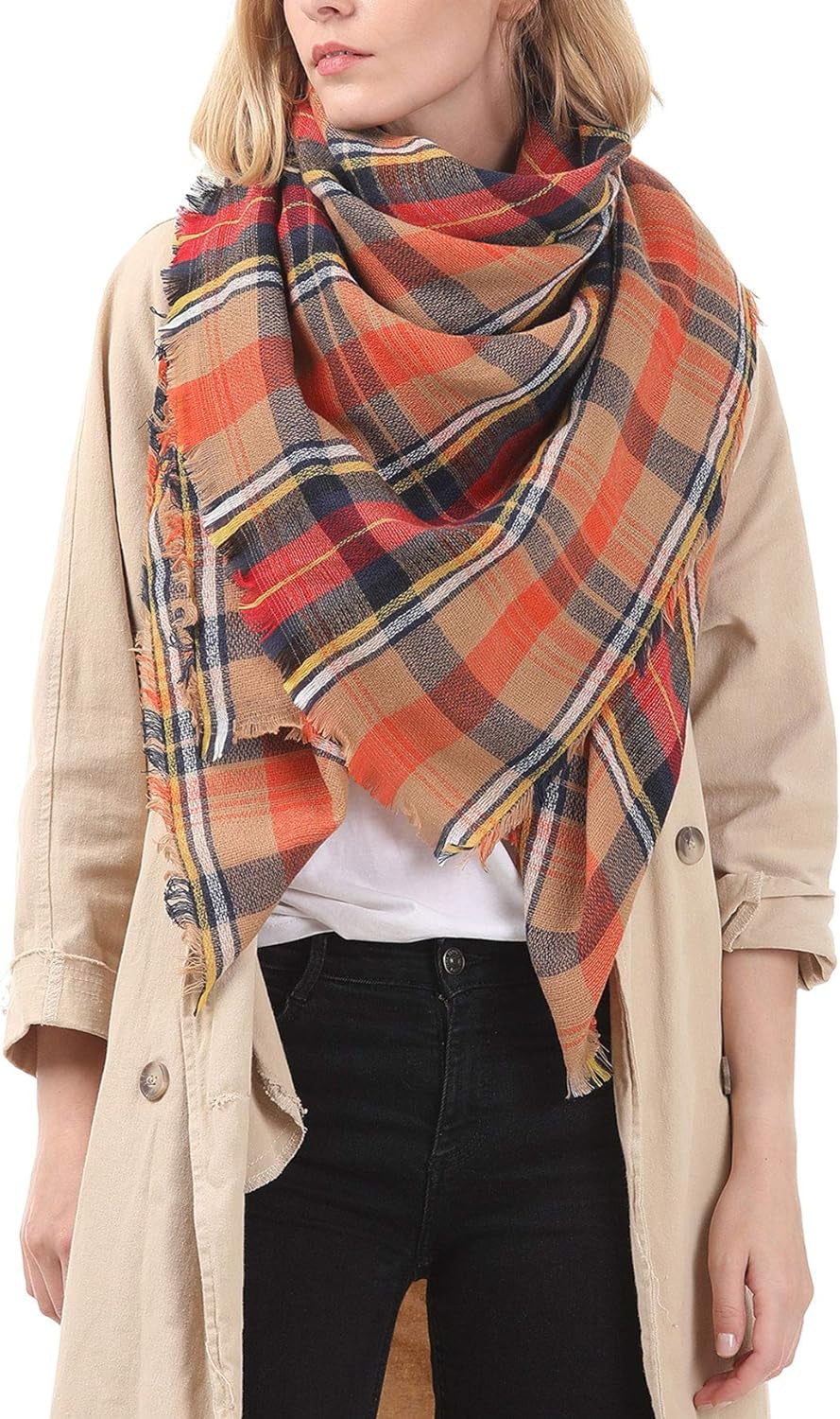 American Trends Women'S Cozy Warm Winter Fall Blanket Scarf Stylish Soft Chunky Checked Giant Scarves Shawls