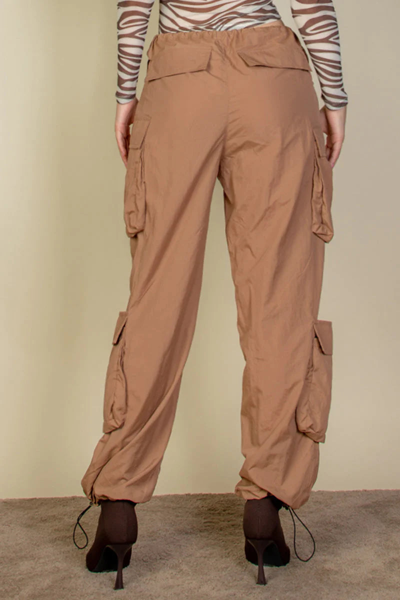 Flap Pockets Drawstring Ruched Parachute Pants (CAPELLA)