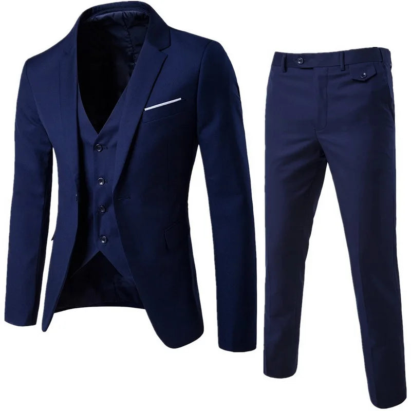 Vogue Men Blazers Suit Sets 2 Pcs Blazer Suit +Vest +Pants Business Suits Sets Solid Color Oversize Dress Business Suit Set