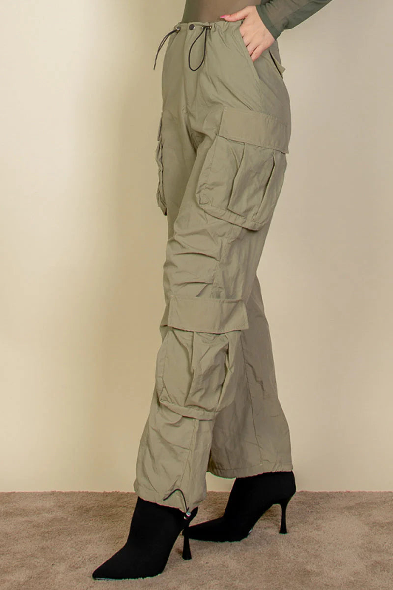 Flap Pockets Drawstring Ruched Parachute Pants (CAPELLA)