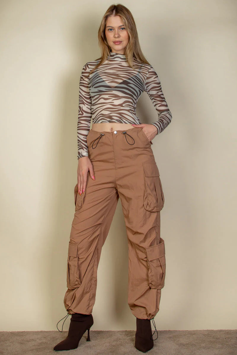 Flap Pockets Drawstring Ruched Parachute Pants (CAPELLA)