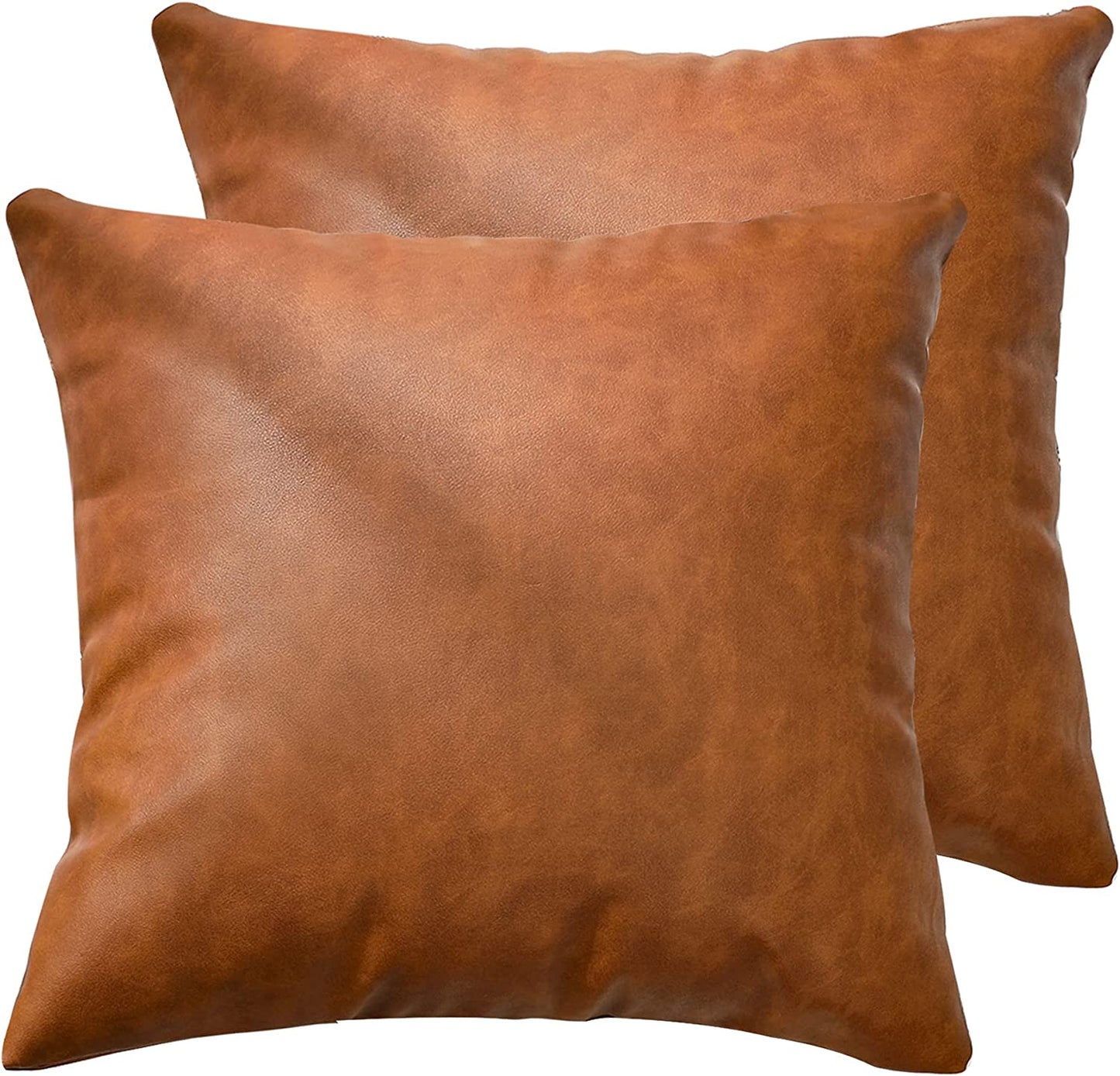 KKY Faux Leather Farmhouse Throw Pillow Cover 22X22 Inch, Modern Country Style Decorative Throw Pillow Cover for Bedroom Living Room Sofa Brown Accent Pillows.(Full Leather 2PC, 22X22 Inch)