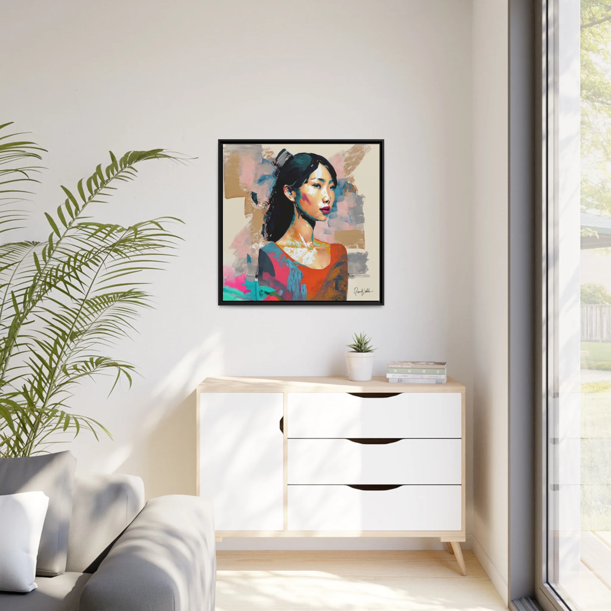 Asian Lady Beautiful Portrait Canvas Wall Art with Frame