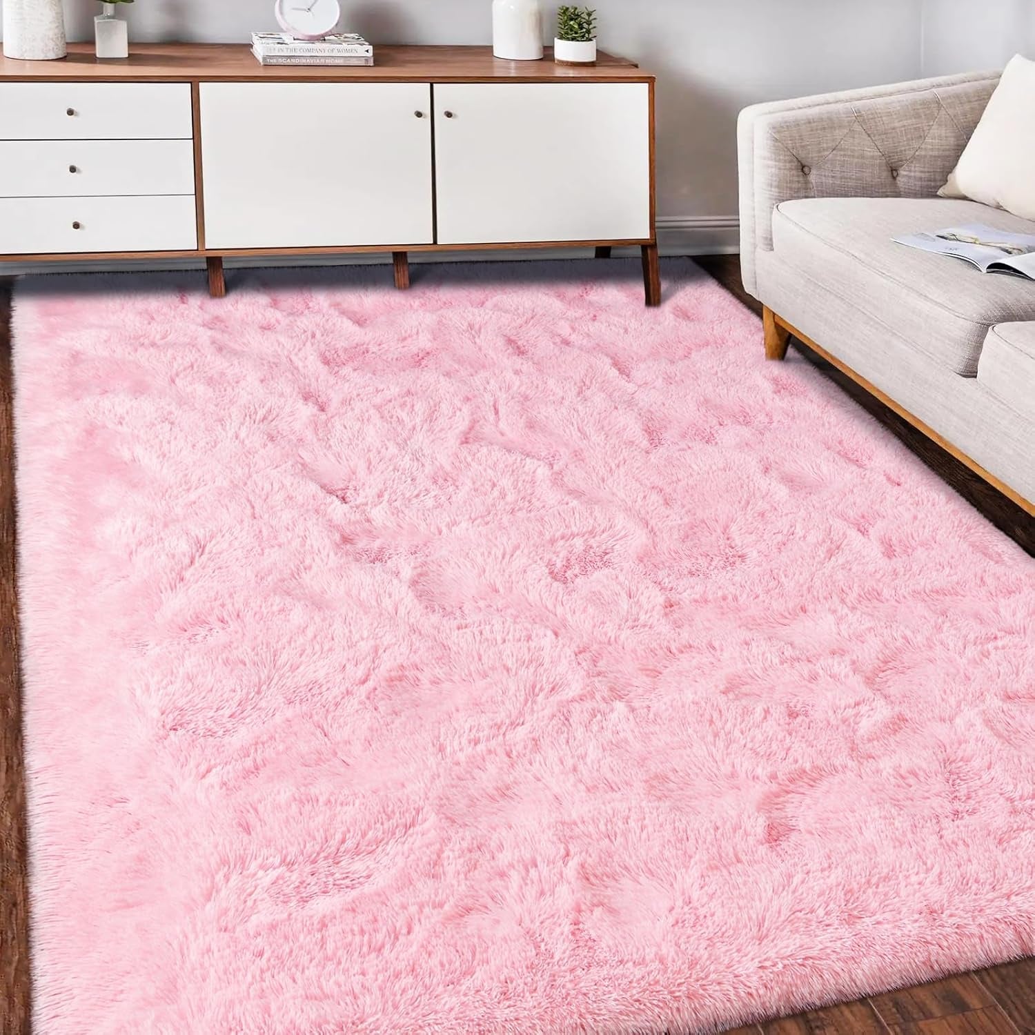 Area Rugs for Living Room, Super Soft Fluffy Fuzzy Furry Shag Rug for Bedroom, Pink, 3X5, Plush Carpet Home Decor for Girls Kids Dorm Room, Accent Indoor Non-Slip Cute Baby Nursery Rug