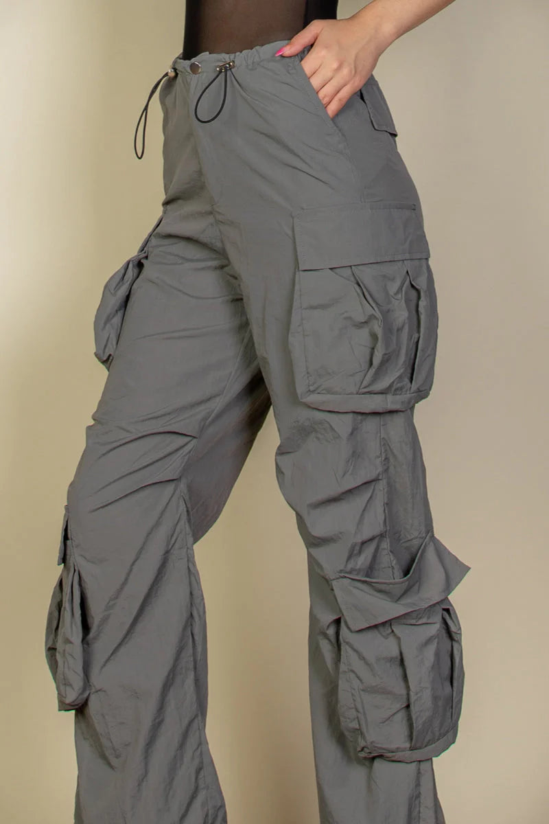 Flap Pockets Drawstring Ruched Parachute Pants (CAPELLA)