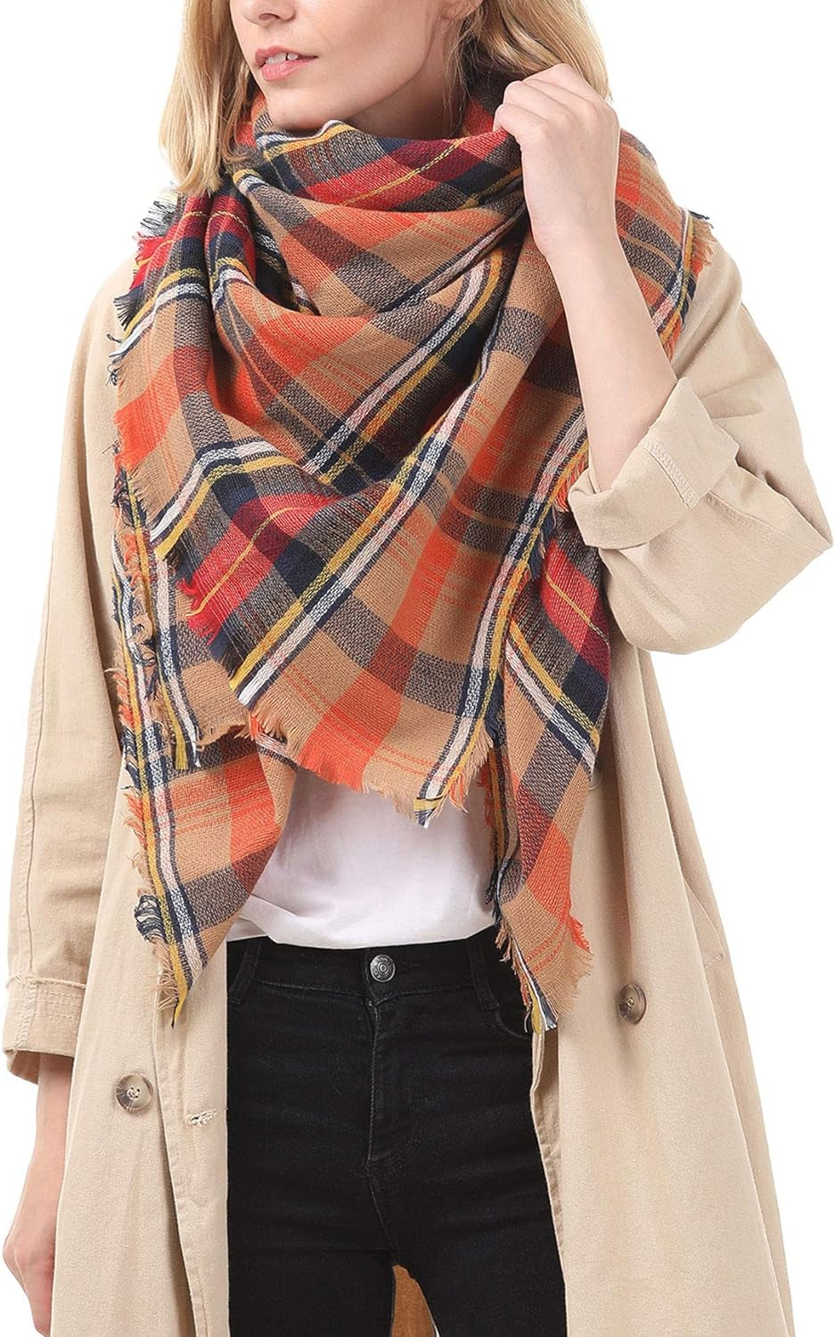 American Trends Women'S Cozy Warm Winter Fall Blanket Scarf Stylish Soft Chunky Checked Giant Scarves Shawls