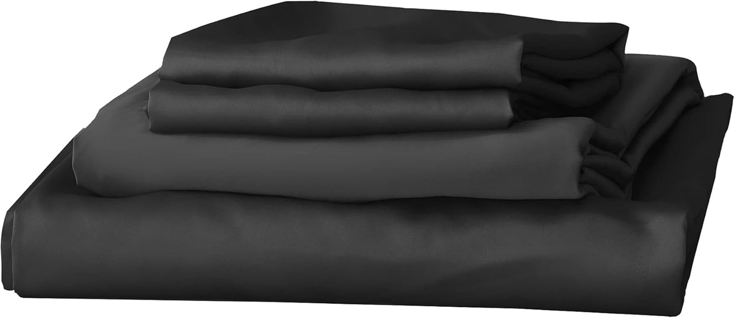 JICUSE Satin Sheets Set,Black Bed Sheets Set,California King Sheets Set,Soft Bedding Sheets & Pillowcase Sets,4 Pcs,Cooling Silky Sheets Set,1 Deep Pocket Fitted Sheet+1 Flat Sheet+2 Pillowcases