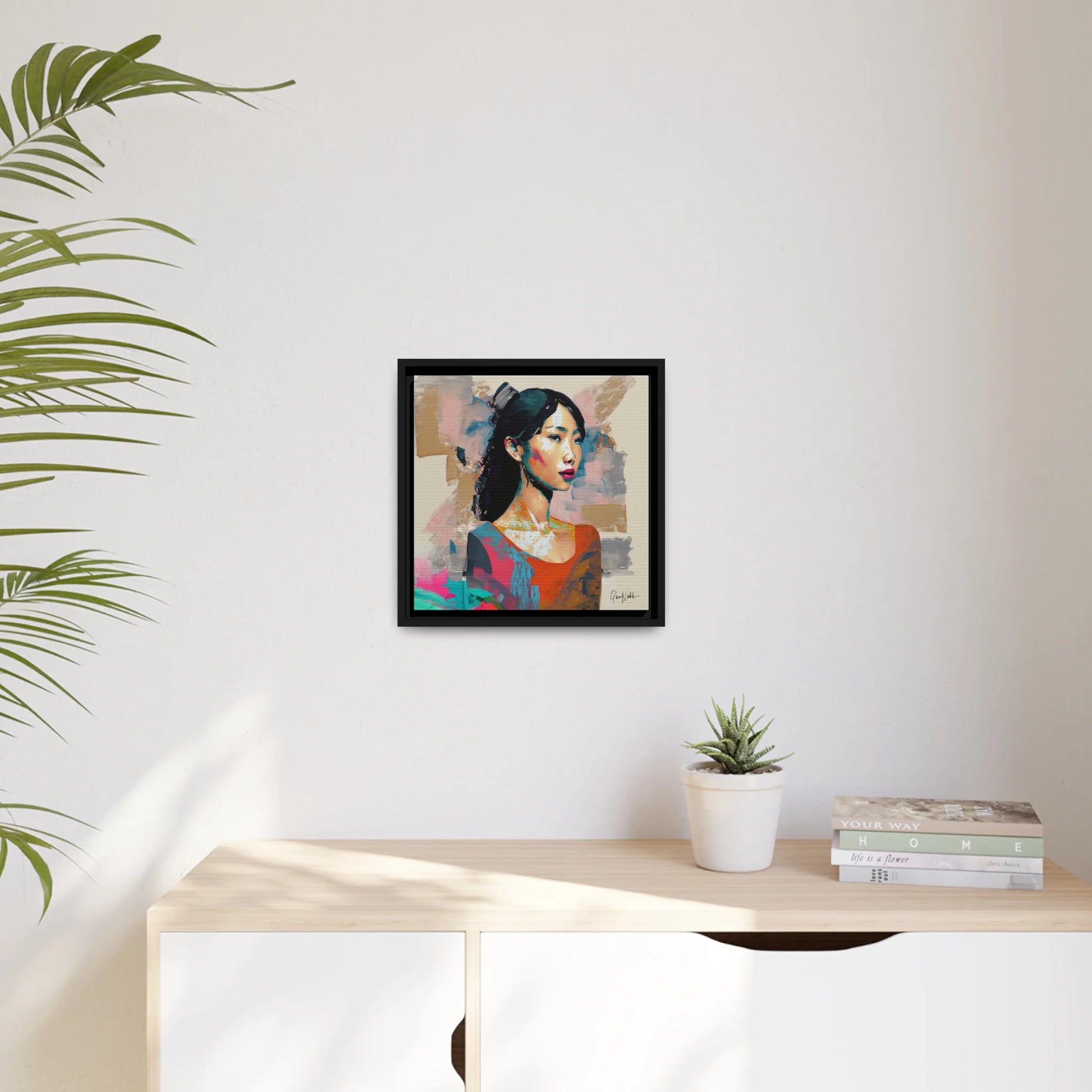 Asian Lady Beautiful Portrait Canvas Wall Art with Frame