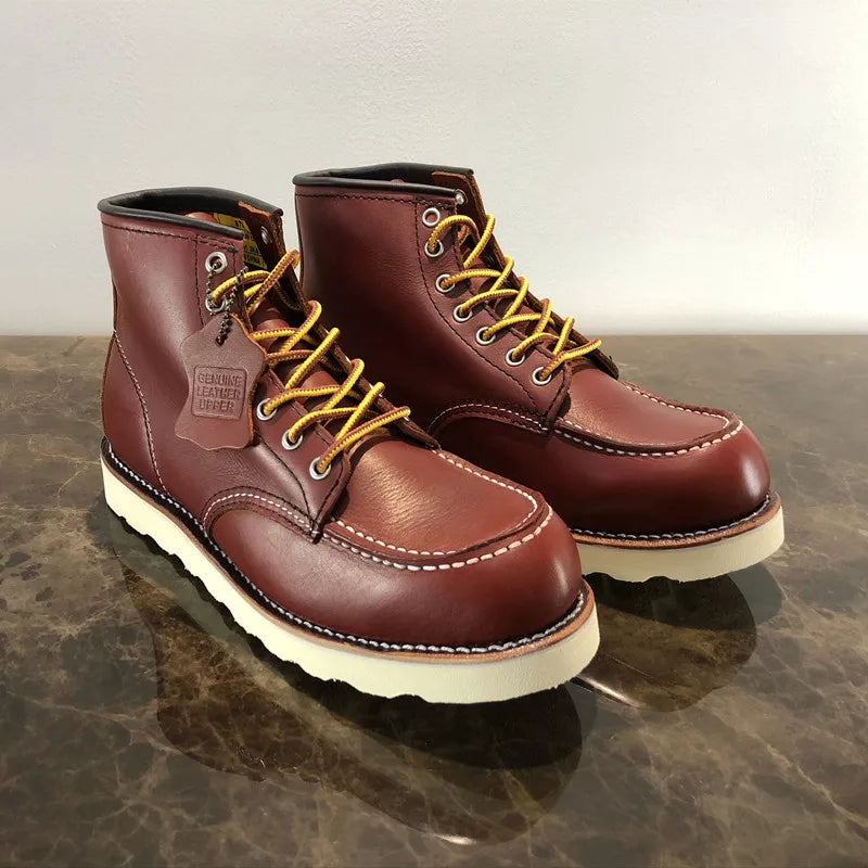 Goodyear Welted New Luxury Cow Leather Wine Red Casual Men Ankle Boots Wings Autumn Winter British Dress Work Motorcycle Boots