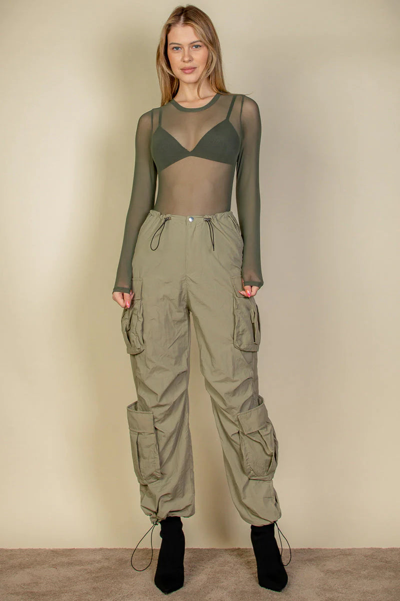 Flap Pockets Drawstring Ruched Parachute Pants (CAPELLA)