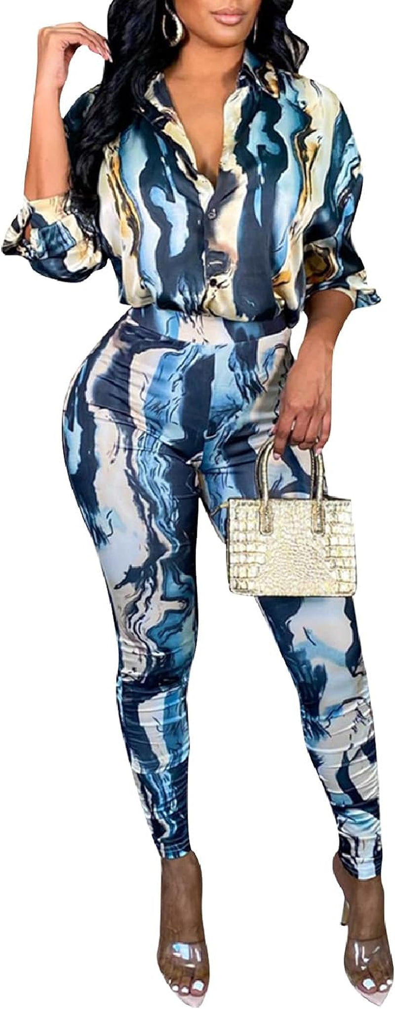 Yousexy 2 Piece Legging Pant Sets for Women Floral Print Long Sleeve Tracksuits Outfits