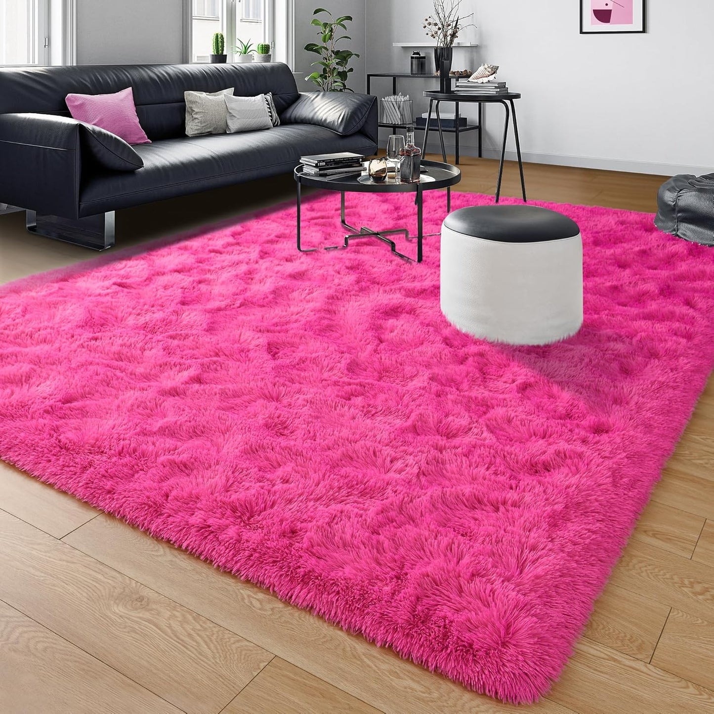 Super Soft Fluffy Rug for Bedroom, Modern Shaggy Rug Fuzzy Kids Rug for Living Room, Plush Indoor Nursery Home Decor Rug with Non-Slip Bottom, Hot Pink, 6 X 9 Feet