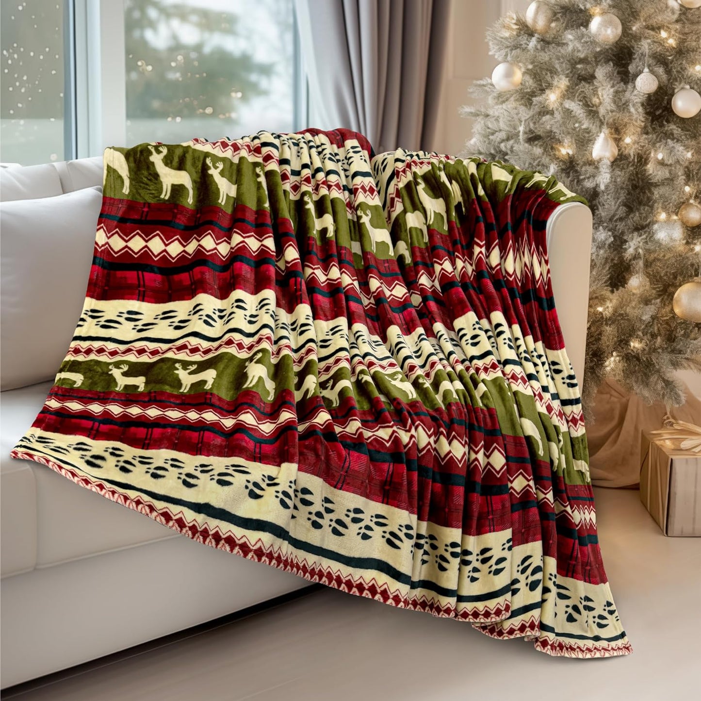 PAVILIA Christmas Throw Blanket | Red Christmas Holiday Fleece Blanket | Soft, Plush, Warm Winter Cabin Throw, 50X60 (Red Christmas)