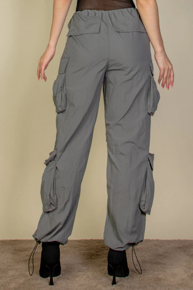 Flap Pockets Drawstring Ruched Parachute Pants (CAPELLA)